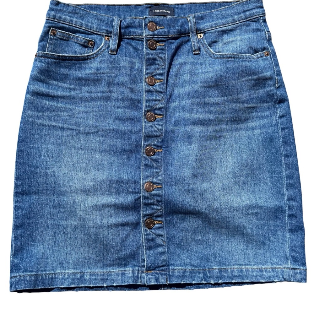 J Crew Blue Denim Skirt Classic Button Front Y2K Women Size 29 EUC